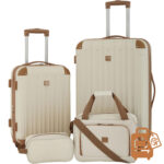 4-Piece Luggage Travel Set with Spinner Suitcases, Carry-On, Tote & Travel Kit – Vanilla